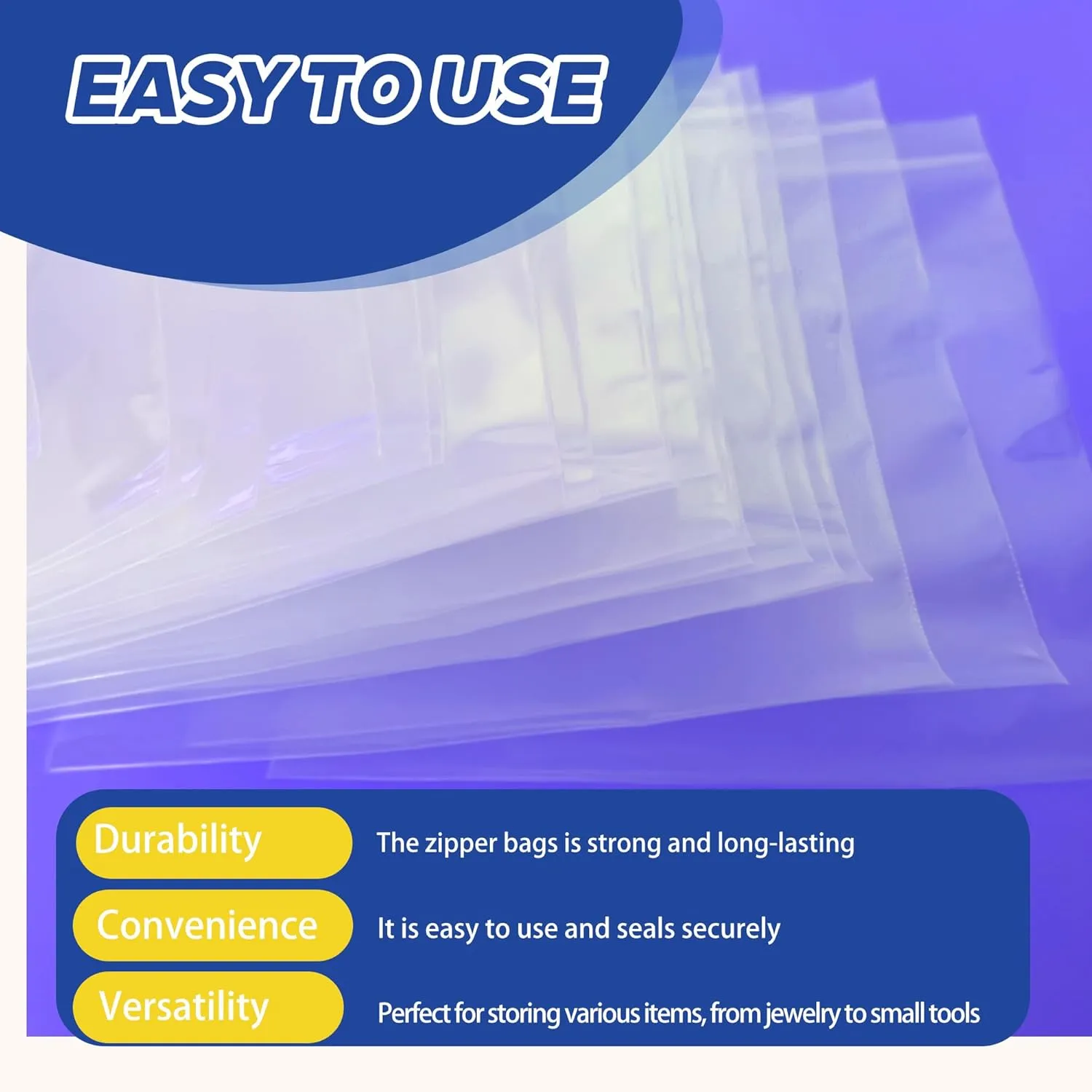 10 Gallon Extra-Large Clear Plastic Bags with Zipper Top, 24" x 24", 20 Count - Heavy Duty Thick, BPA-Free Storage Bags for Clothes, Travel, and Moving