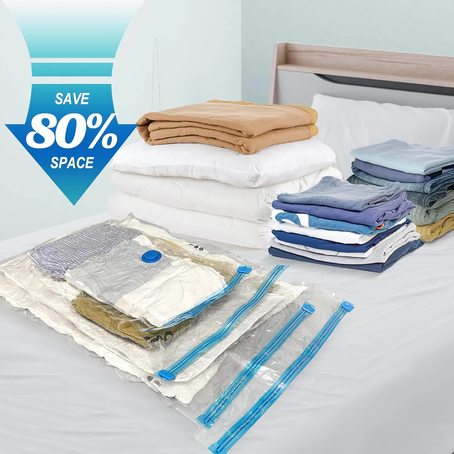 10 Pack Jumbo Vacuum Storage Bags with Hand Pump, Plastic Packaging Bags, 80% Space Saver Vacuum Seal Bags for Clothing, Travel Lugggage, Blankets, Comforters