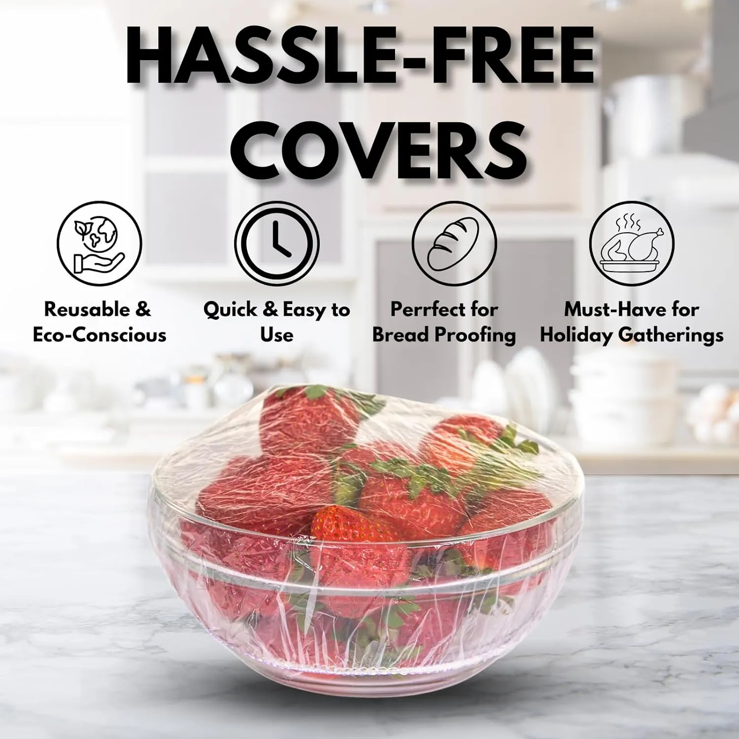 100 Reusable Food Covers - Plastic Bowl Covers Elastic Reusable - Food Cover, Bowl Covers, Reusable Bowl Covers for Bread Proofing, Plate Covers for Food - Stretchable Wraps in 3 Size