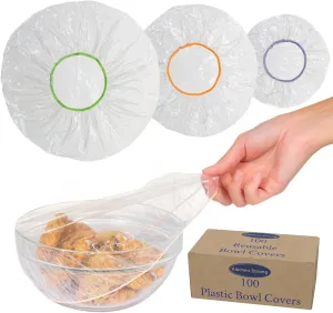 100 Reusable Food Covers - Plastic Bowl Covers Elastic Reusable - Food Cover, Bowl Covers, Reusable Bowl Covers for Bread Proofing, Plate Covers for Food - Stretchable Wraps in 3 Size