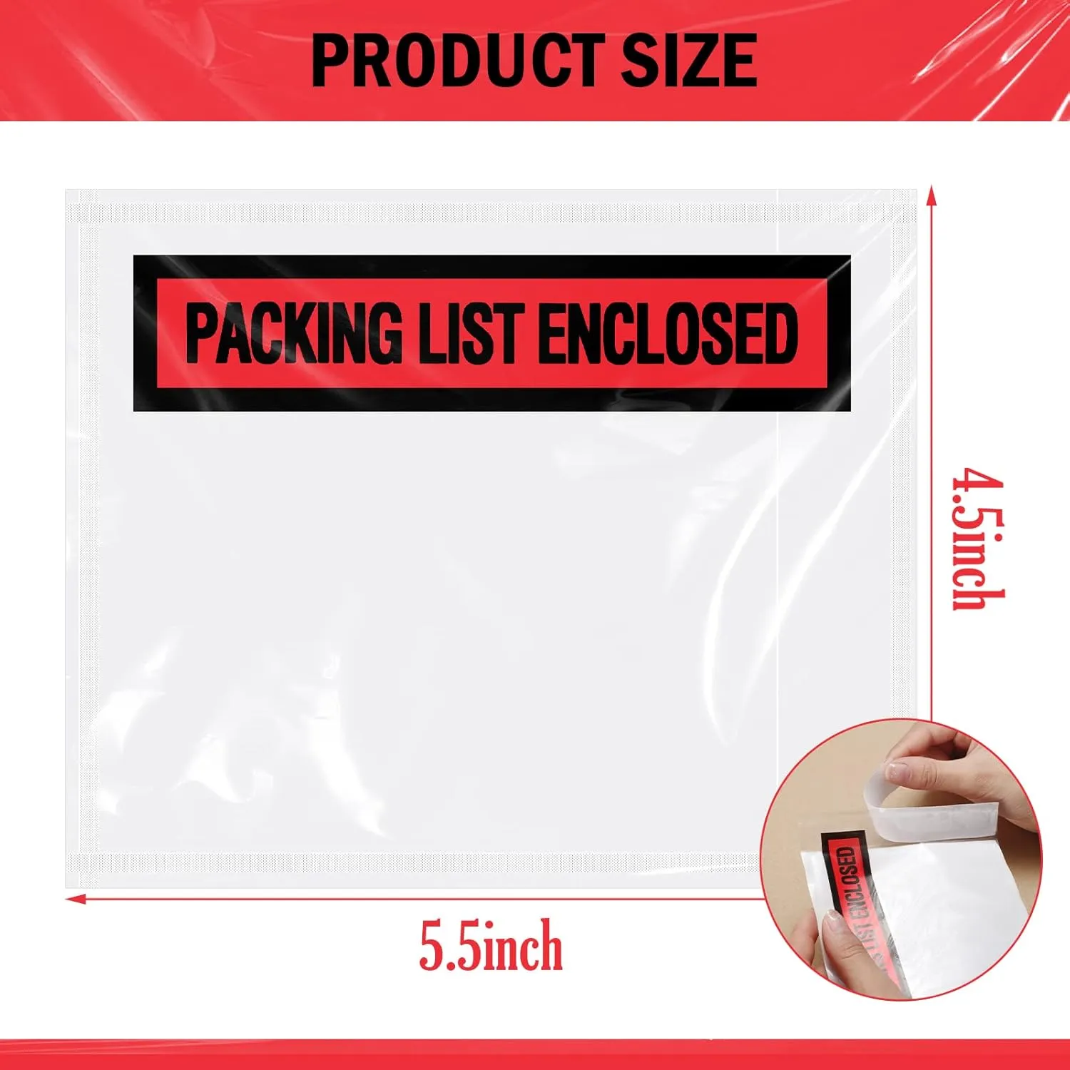1000 Pcs Packing Slip Envelope Pouches Clear Self Adhesive Shipping Label Sleeves Waterproof Packing List Envelopes Pockets Top Loading Shipping Pouches Enclosed Bags (Red,4.5"x 5.5")