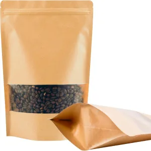 100PCS Kraft Paper Bags with Window(5.5" X 7.9"), Resealable Paper Bags for Food Storage, Stand Up Treat Bag Reusable for Candy, Cookie, Heat Seal Paper Bag for Small Business
