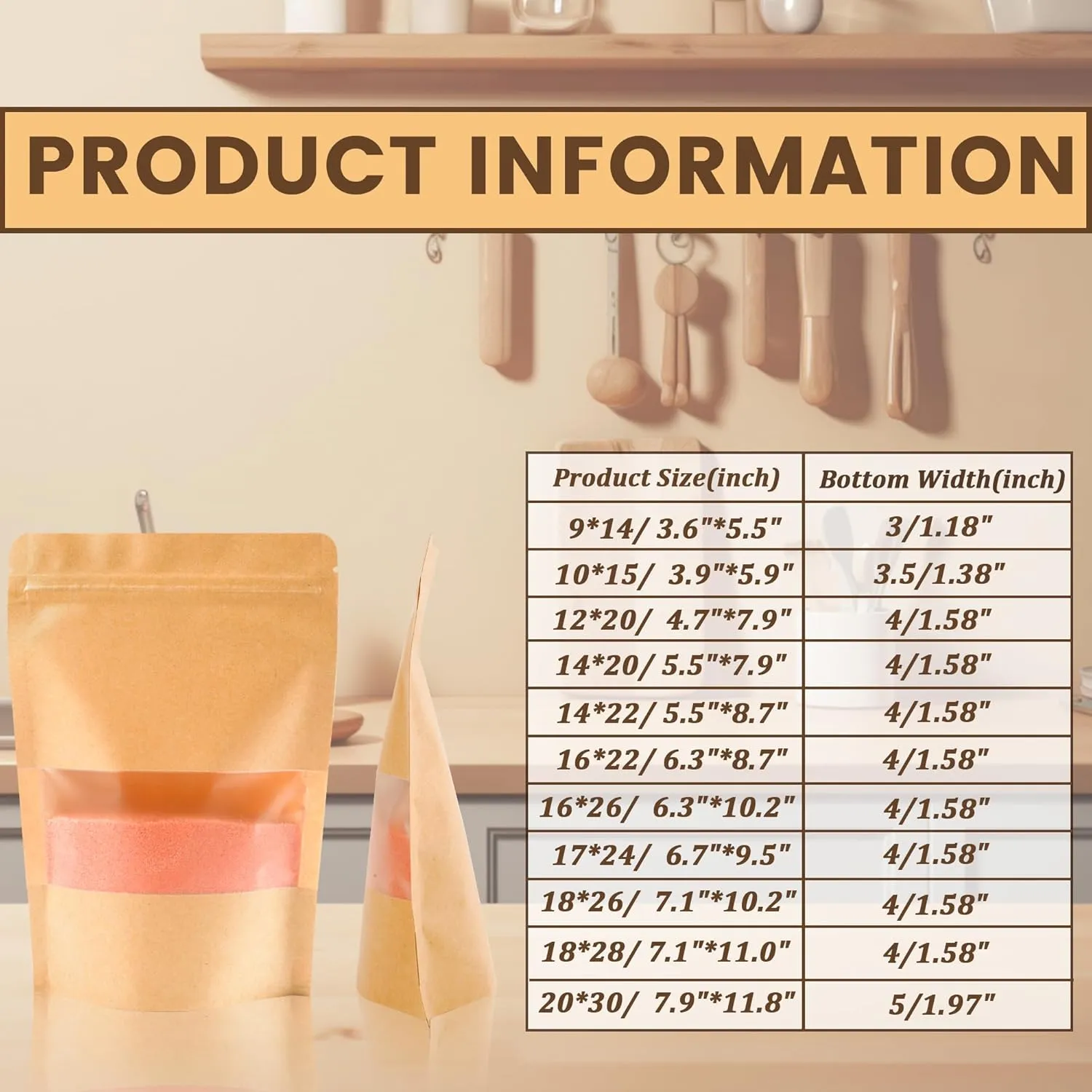 100PCS Kraft Paper Bags with Window(5.5" X 7.9"), Resealable Paper Bags for Food Storage, Stand Up Treat Bag Reusable for Candy, Cookie, Heat Seal Paper Bag for Small Business