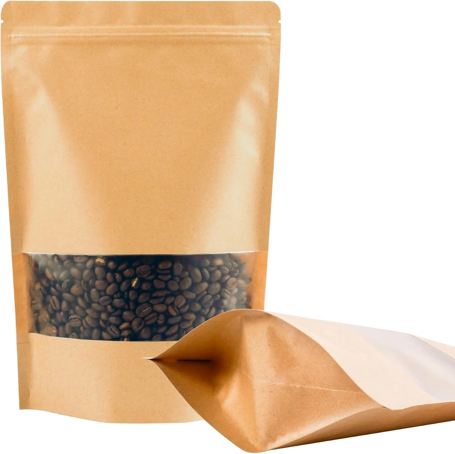 100PCS Kraft Paper Bags with Window(5.5" X 7.9"), Resealable Paper Bags for Food Storage, Stand Up Treat Bag Reusable for Candy, Cookie, Heat Seal Paper Bag for Small Business