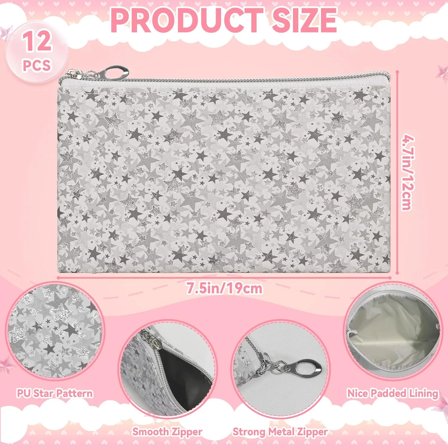 12 Pieces Cosmetic Bag for Women, Makeup Bags with Zipper Waterproof Travel Toiletry Pouch, Cosmetic Packing Accessory Organizer (Grey)