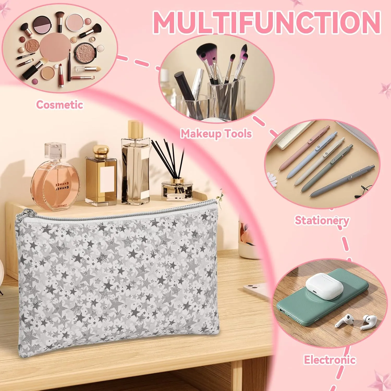 12 Pieces Cosmetic Bag for Women, Makeup Bags with Zipper Waterproof Travel Toiletry Pouch, Cosmetic Packing Accessory Organizer (Grey)
