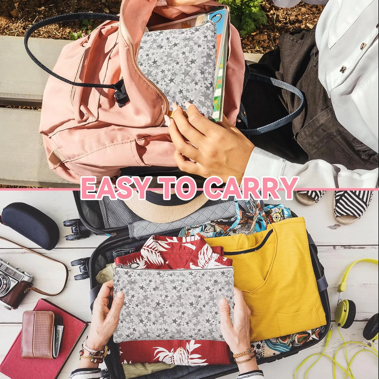 12 Pieces Cosmetic Bag for Women, Makeup Bags with Zipper Waterproof Travel Toiletry Pouch, Cosmetic Packing Accessory Organizer (Grey)