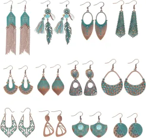 12 Styles Vintage Boho Engraved Earrings for Women Bohemian Earrings Antiqued Tibetan Silver Earring Retro Ethnic Earrings Jewelry Tibetan Flower Earring Drop Assorted Pack