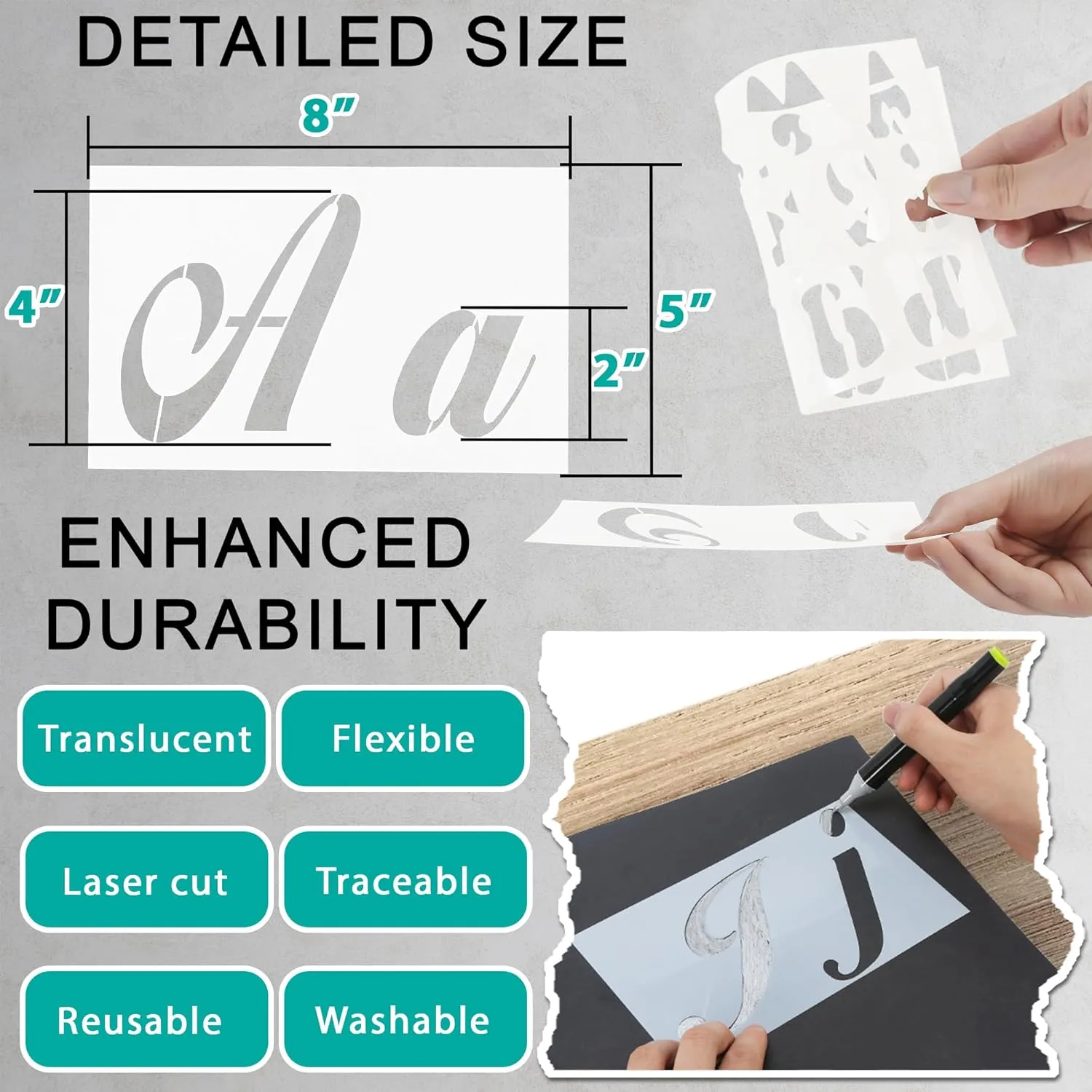 124 Alphabet Numbers & Mandala Stencils Small & Large 2 & 4 Inches Upper Lowercase Arts Crafts Letters Stencil Reusable Template for Calligraphy DIY Painting Wood Wall Fabric Rock Bullet Journal Kit