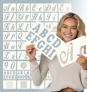 124 Alphabet Numbers & Mandala Stencils Small & Large 2 & 4 Inches Upper Lowercase Arts Crafts Letters Stencil Reusable Template for Calligraphy DIY Painting Wood Wall Fabric Rock Bullet Journal Kit