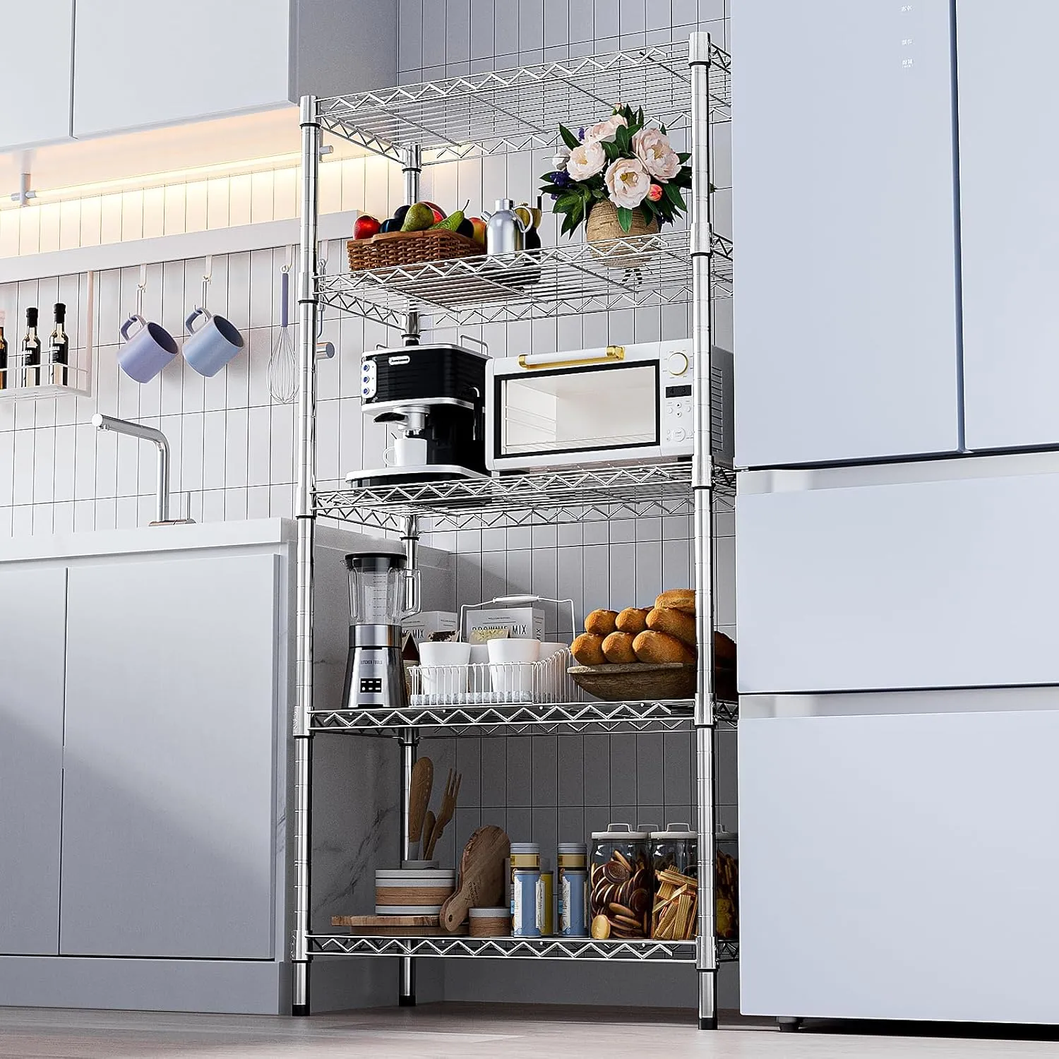 1250 lbs Steel Heavy Duty 5-Tier Utility Shelving Unit Steel Organizer Wire Rack for Home,Kitchen,Office,Chrome (13.7" D x 23.6" W x 62.4" H)