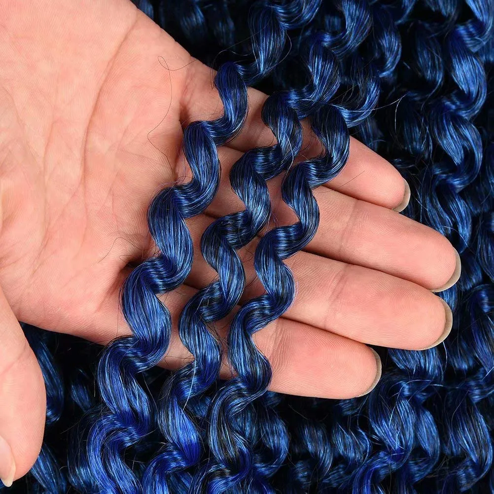 14inch Blue Water Wave Crochet Hair for Butterfly Soft Locs 6 Packs Ombre Blue Passion Twists Hair Synthetic Crochet Hair Passion Twist Bohemian Locs Braiding Hair Extensions (14" 6packs T1B/Blue#)