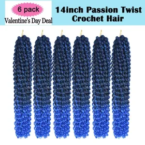 14inch Blue Water Wave Crochet Hair for Butterfly Soft Locs 6 Packs Ombre Blue Passion Twists Hair Synthetic Crochet Hair Passion Twist Bohemian Locs Braiding Hair Extensions (14" 6packs T1B/Blue#)