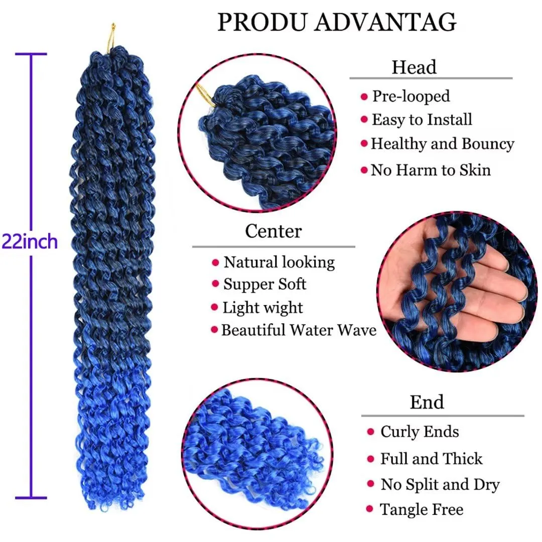 14inch Blue Water Wave Crochet Hair for Butterfly Soft Locs 6 Packs Ombre Blue Passion Twists Hair Synthetic Crochet Hair Passion Twist Bohemian Locs Braiding Hair Extensions (14" 6packs T1B/Blue#)
