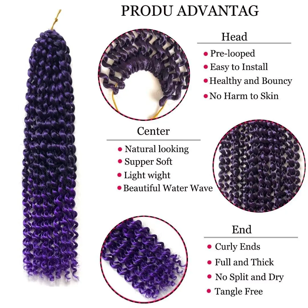 14inch Purple Water Wave Crochet Hair 6 Packs Ombre Passion Twists Crochet Hair for Butterfly Soft Locs Passion Twist Synthetic Crochet Hair Bohemian Locs Braiding Hair(14inch T1B/Purple#)