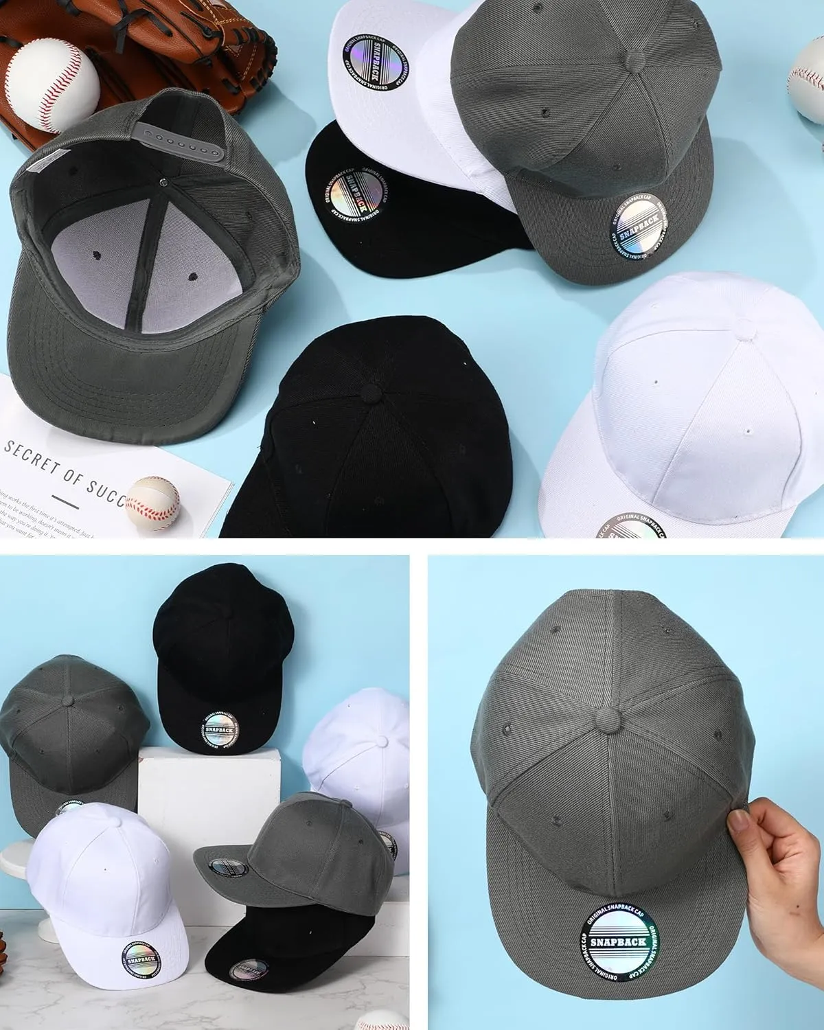 15 Pack Snapback Hats for Men Hip Hop Style Solid Baseball Hats Adjustable Snapback Cap Flat Brim Baseball Caps