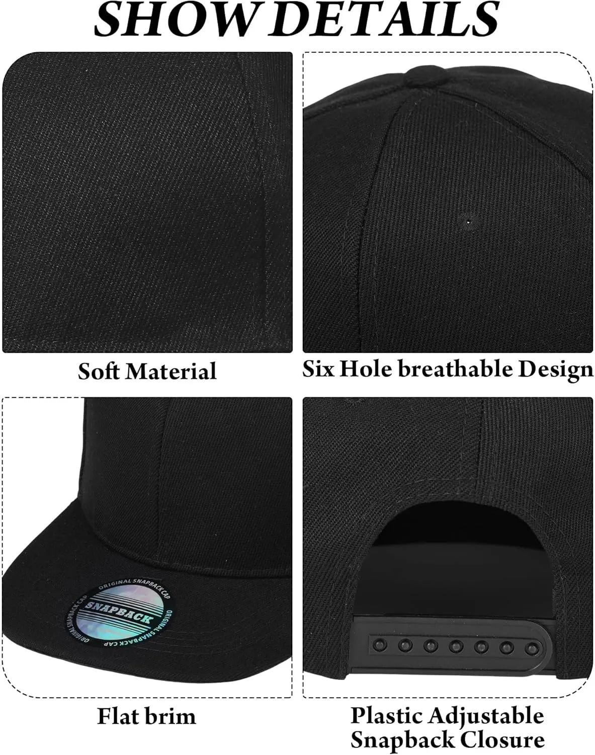 15 Pack Snapback Hats for Men Hip Hop Style Solid Baseball Hats Adjustable Snapback Cap Flat Brim Baseball Caps