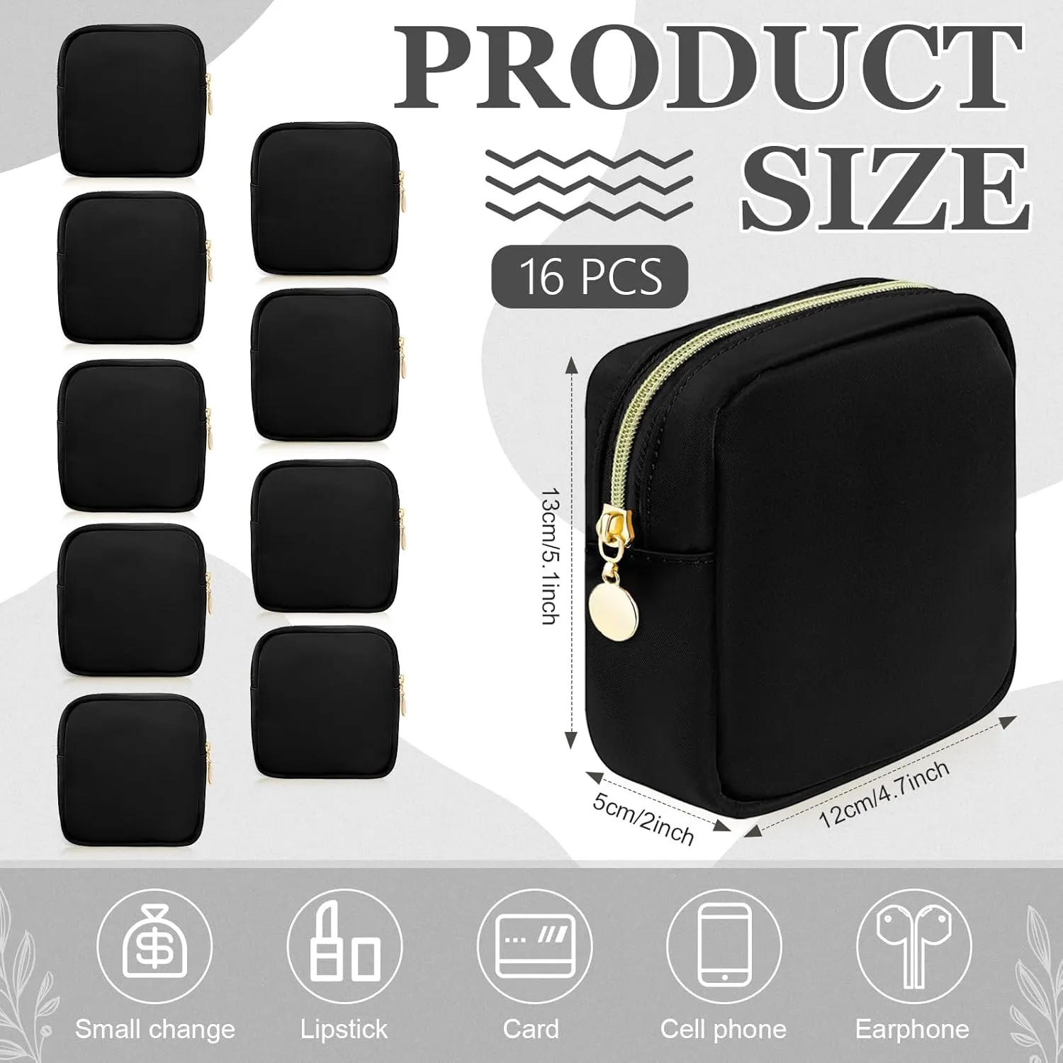 16 Pcs Mini Makeup Bags Bulk Nylon Cosmetic Bags Pouch for Purse Travel Bag Pouch Toiletry Organizer Pouches Bag for Women, Small Zipper Pouch Preppy Coin Purse for Custom Valentines Gifts