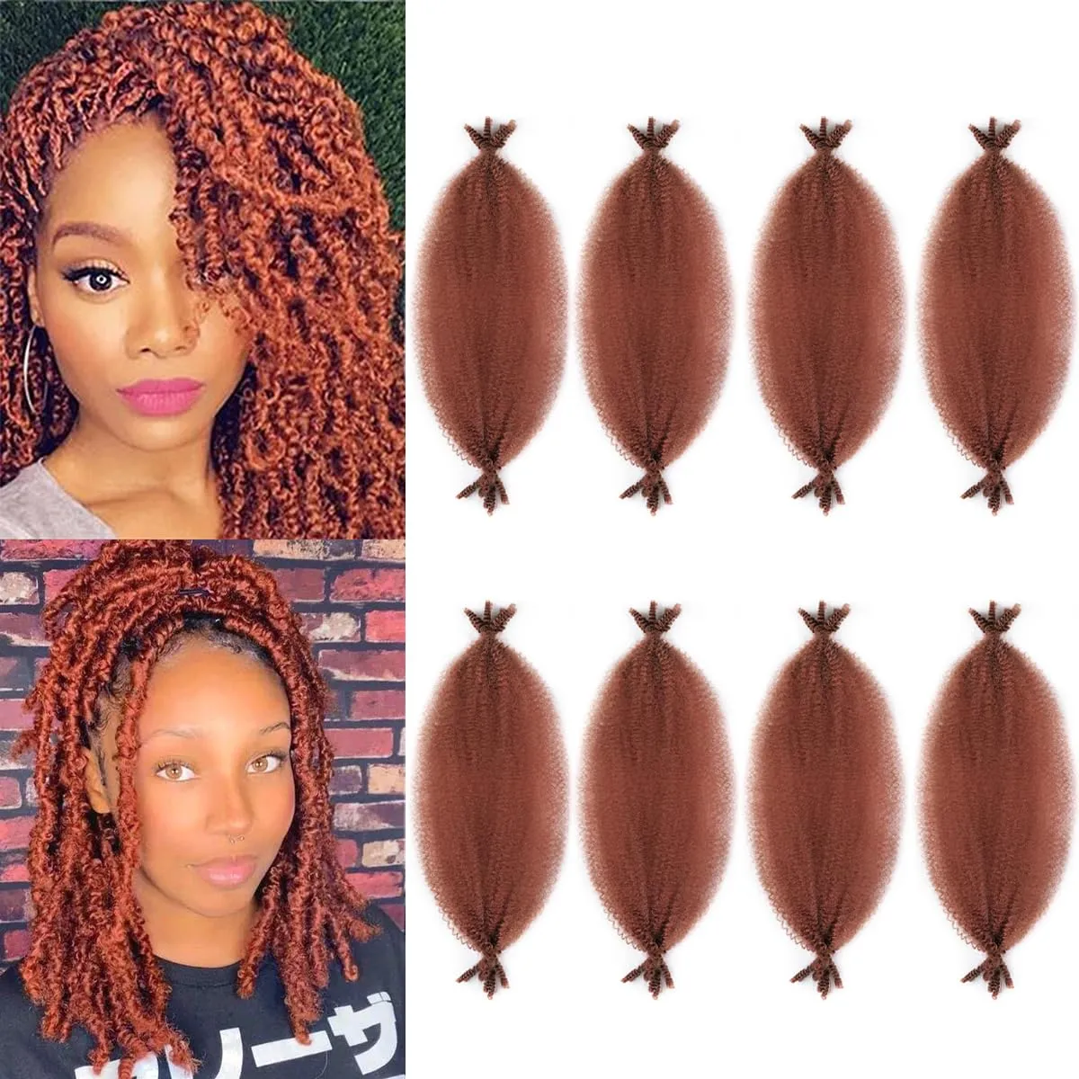 18 Inch Spring Twist Hair Pre Fluffed Afro Twist Hair 8Packs Marley Twist Braiding Hair for Women (18 Inch,8Pack,#350)