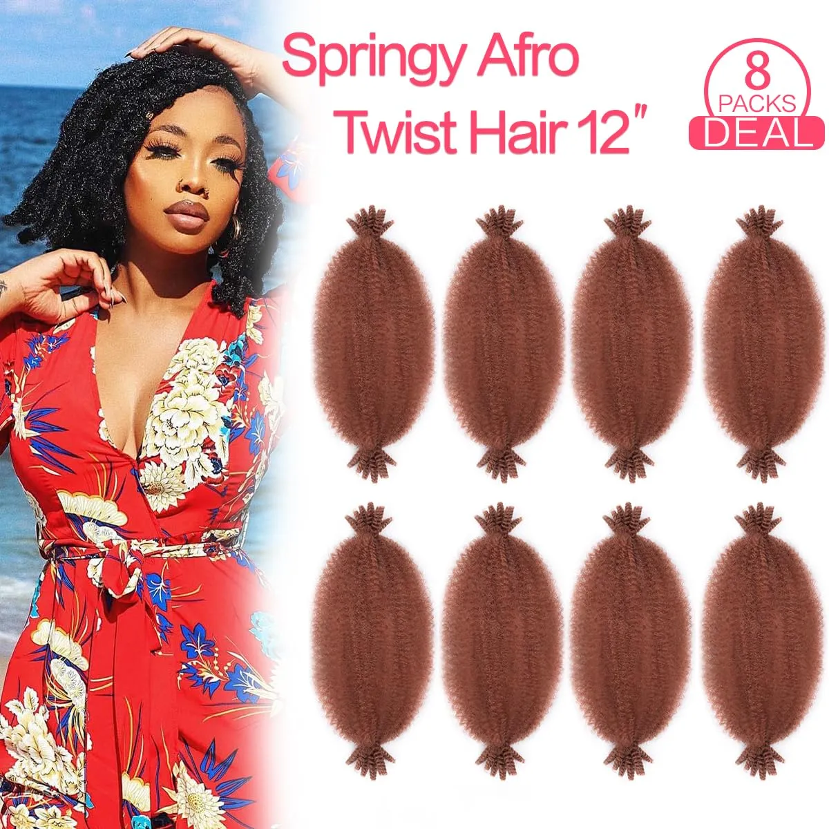 18 Inch Spring Twist Hair Pre Fluffed Afro Twist Hair 8Packs Marley Twist Braiding Hair for Women (18 Inch,8Pack,#350)