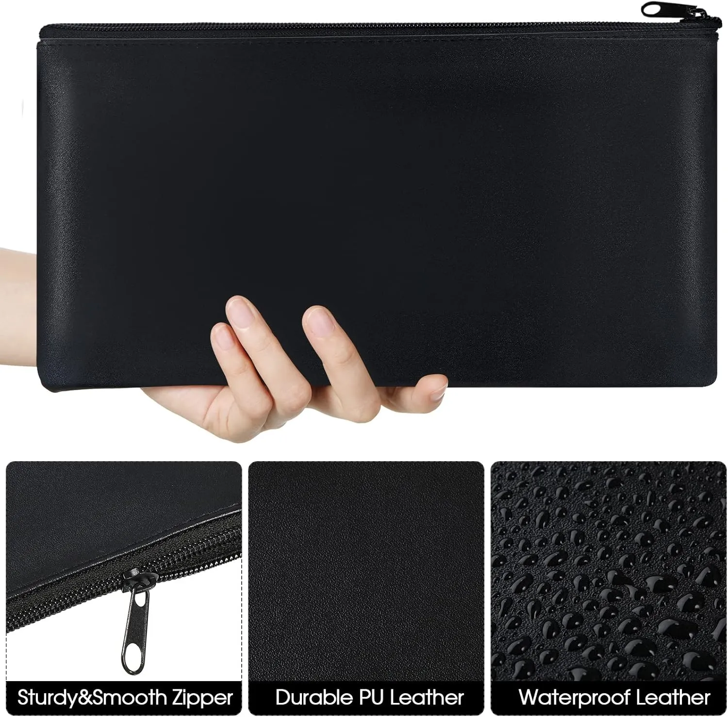 18 Pcs Money Bank Bag with Zipper for Cash 11 x 6 Inch Security Bank Deposit Bag Leatherette Money Cash Coin Check Wallet Pouch(Black)