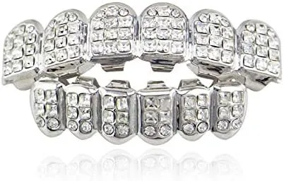 18K Gold and Silver Plated Iced Out CZ Diamond Top and Bottom Grills for Your Teeth Men Women Hip Hop Jewelry