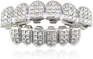 18K Gold and Silver Plated Iced Out CZ Diamond Top and Bottom Grills for Your Teeth Men Women Hip Hop Jewelry