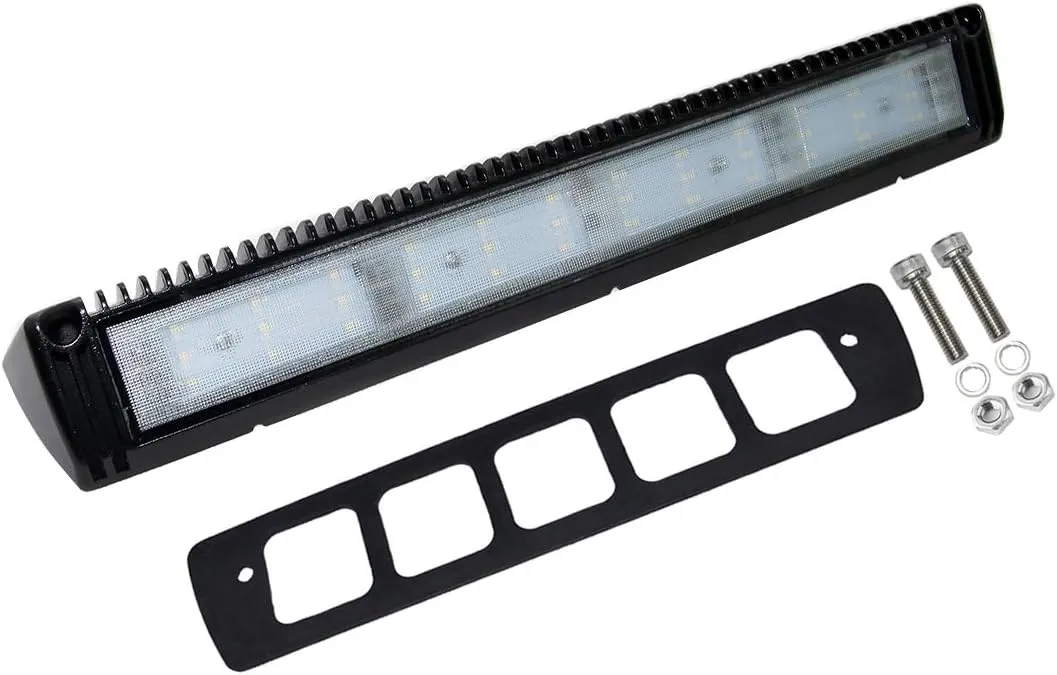18" RV Exterior LED Awning Lighting Fixture, 40° Down Angle Flood Beam, 6000K Cool-White Super Bright, 12V/24V DC, High Lumen Output Low Current Draw, Aluminum Housing Black Finish, 1-Pack