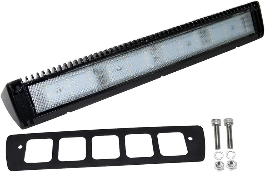18" RV Exterior LED Awning Lighting Fixture, 40° Down Angle Flood Beam, 6000K Cool-White Super Bright, 12V/24V DC, High Lumen Output Low Current Draw, Aluminum Housing Black Finish, 1-Pack