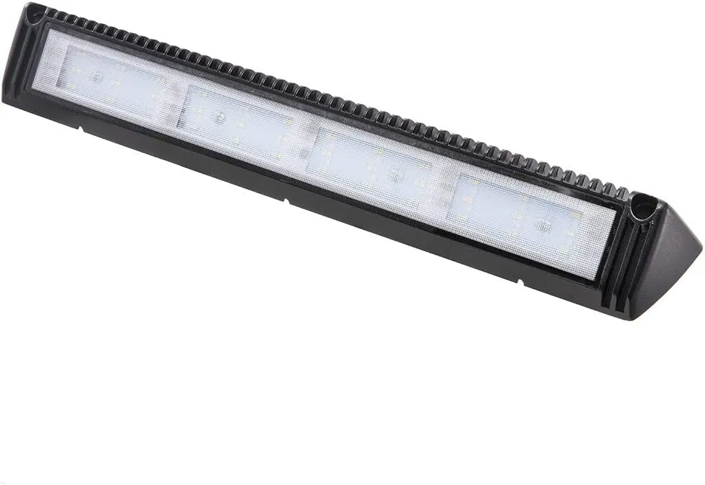 18" RV Exterior LED Awning Lighting Fixture, 40° Down Angle Flood Beam, 6000K Cool-White Super Bright, 12V/24V DC, High Lumen Output Low Current Draw, Aluminum Housing Black Finish, 1-Pack