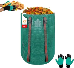2-in-1 Leaf Collection Bag, 72 Gallon Large Capacity Yard Waste Bag, Reusable Leaf Bag with Padded Shoulder Strap & Locking Drawstring, Comes with Work Gloves - Ideal for Big Yard Maintenance