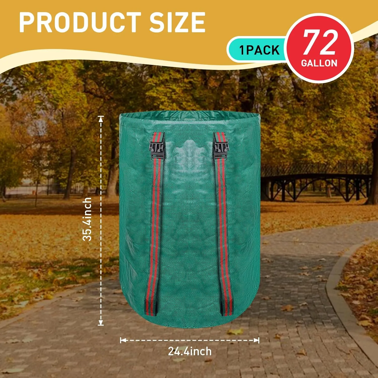 2-in-1 Leaf Collection Bag, 72 Gallon Large Capacity Yard Waste Bag, Reusable Leaf Bag with Padded Shoulder Strap & Locking Drawstring, Comes with Work Gloves - Ideal for Big Yard Maintenance