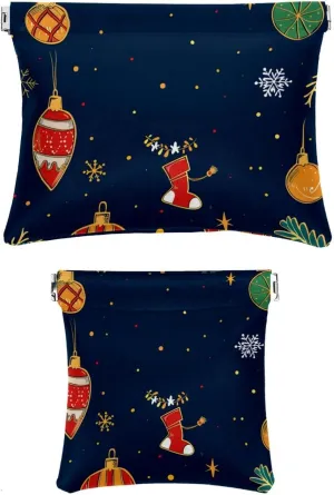 2 Pack Faux Leather Pocket Cosmetic Bag, Small Storage Bags for Purses, Self-Closing Makeup Pouch for Women, Mini Pocket Makeup Bag for Lipstick, Christmas Elk Santa Claus Cartoon