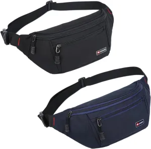 2 Packs Fanny Packs for Men and Women, Water Resistant Sports Waist Pack Bag Hip Bum Bag for Travel Hiking Running (Black   Blue)