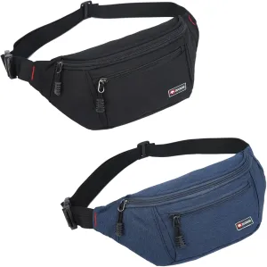 2 Packs Fanny Packs for Men and Women, Water Resistant Sports Waist Pack Bag Hip Bum Bag for Travel Hiking Running (Black   Light Blue)
