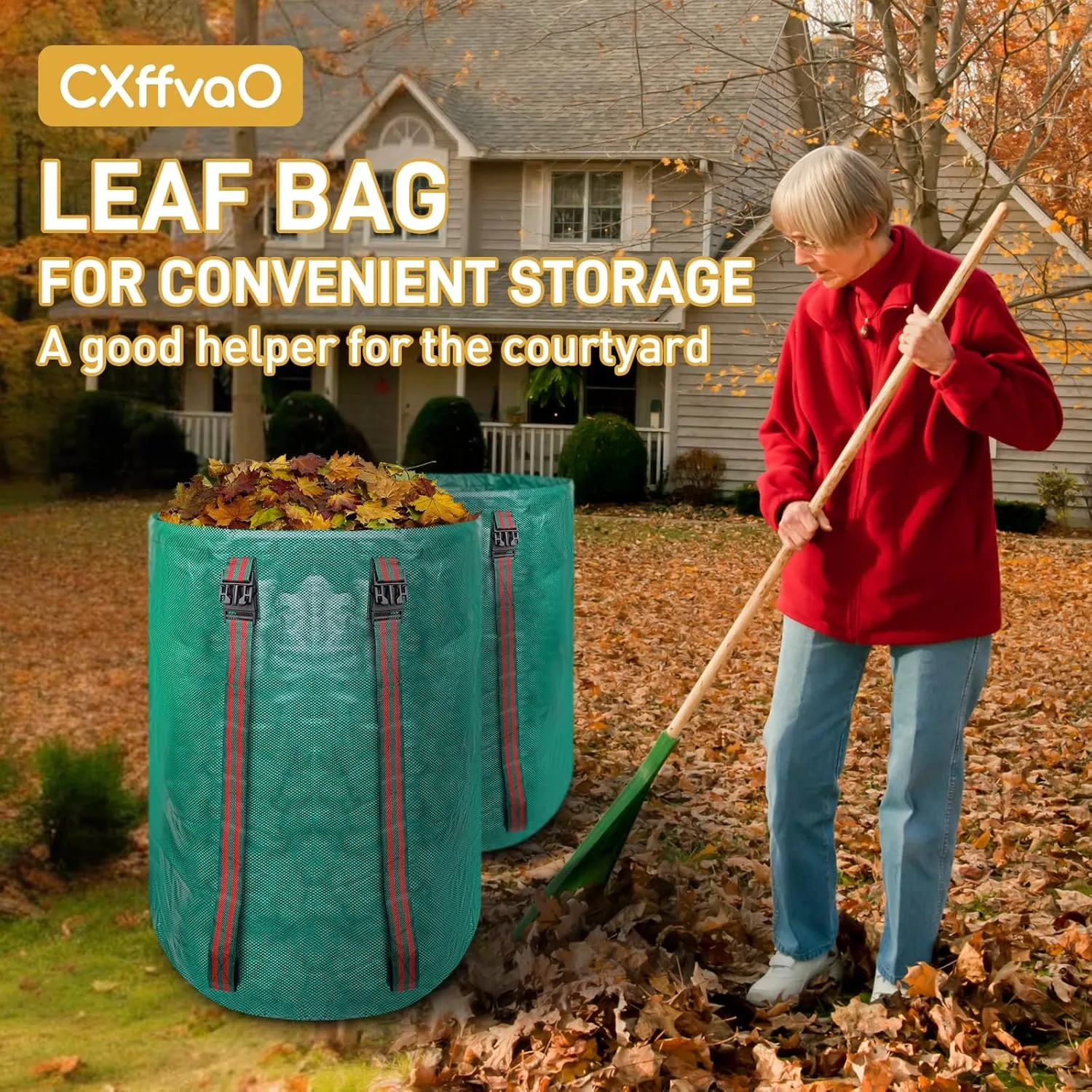 2 PCS 48 Gallon Leaf Collection Bags, Reusable Yard Waste Bags Set with Shoulder Straps & Drawstrings, Includes Gardening Gloves, for Efficient Leaf Removal and Lawn Cleanup