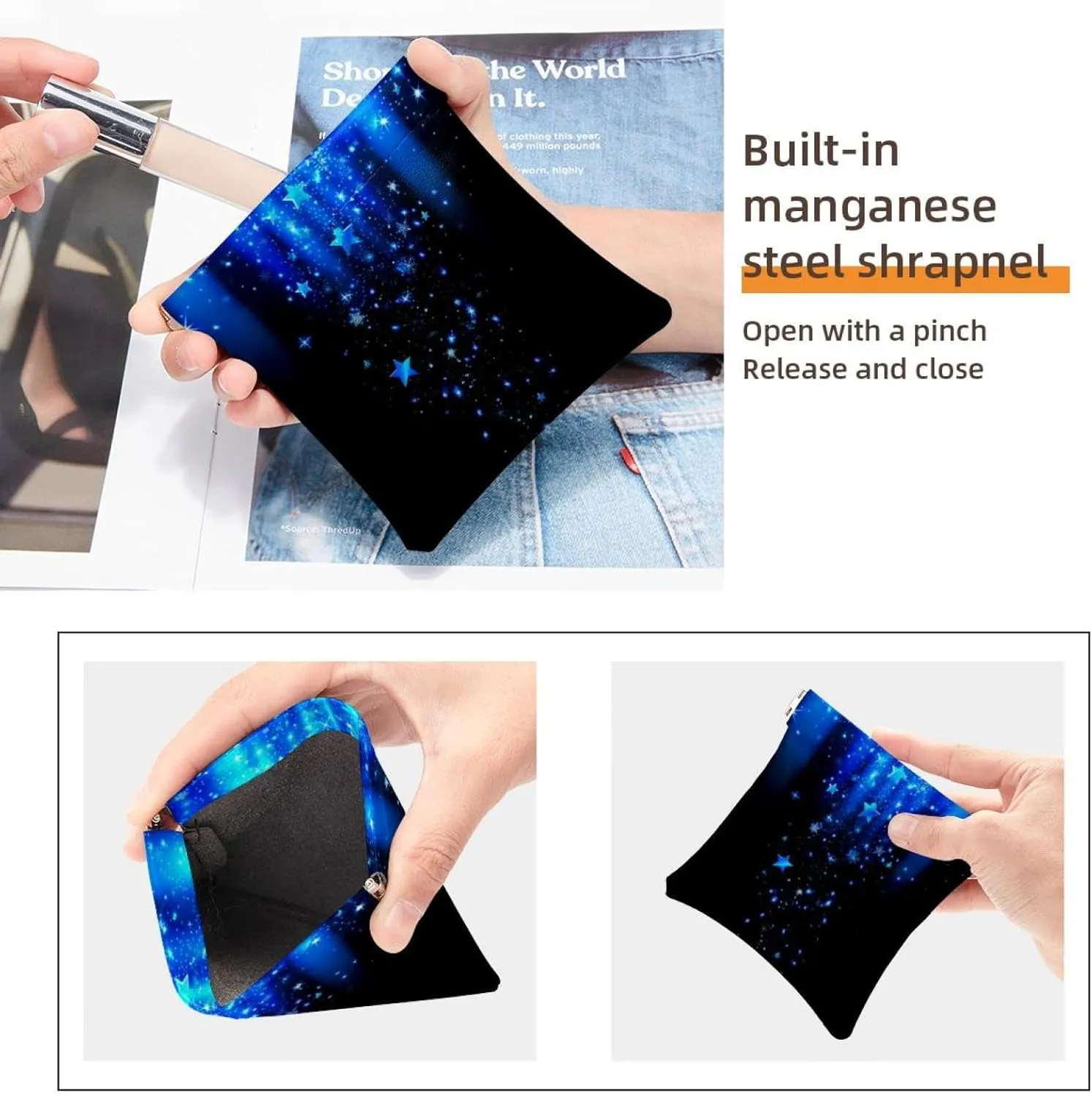 2 PCS Faux Leather Pocket Cosmetic Bag, Small Travel Kit Storage Pouch, Mini Portable Cosmetic Bags for Women, Mini Travel Storage for Cosmetics, Christmas Happy New Year Blue