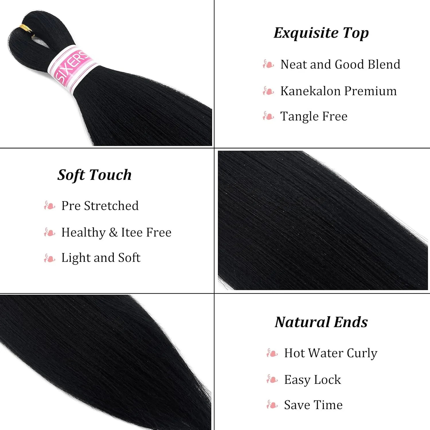 20 inch Black Braiding Hair Pre Stretched 1b Braiding Hair Extensions for Box Braids kids Knotless Synthetic Pre Sectioned Braiding Hair Black
