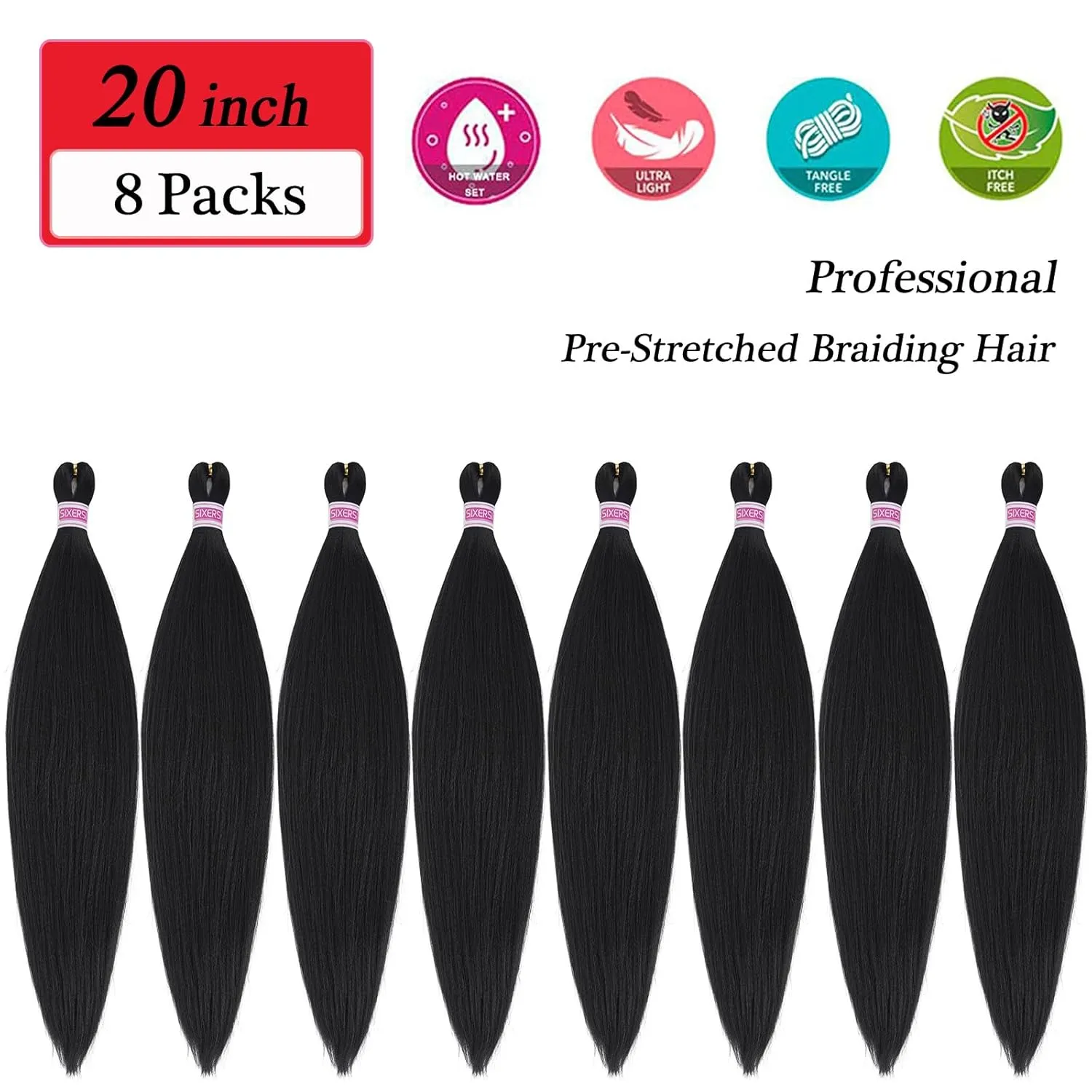 20 inch Black Braiding Hair Pre Stretched 1b Braiding Hair Extensions for Box Braids kids Knotless Synthetic Pre Sectioned Braiding Hair Black