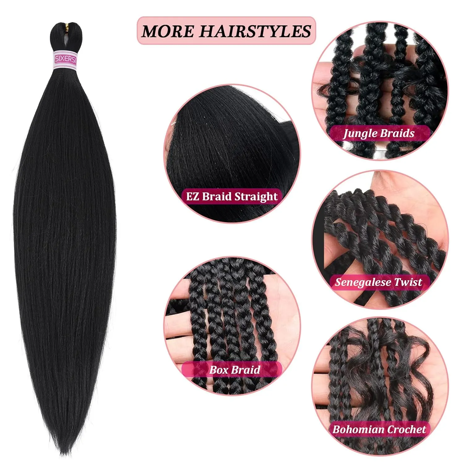 20 inch Black Braiding Hair Pre Stretched 1b Braiding Hair Extensions for Box Braids kids Knotless Synthetic Pre Sectioned Braiding Hair Black