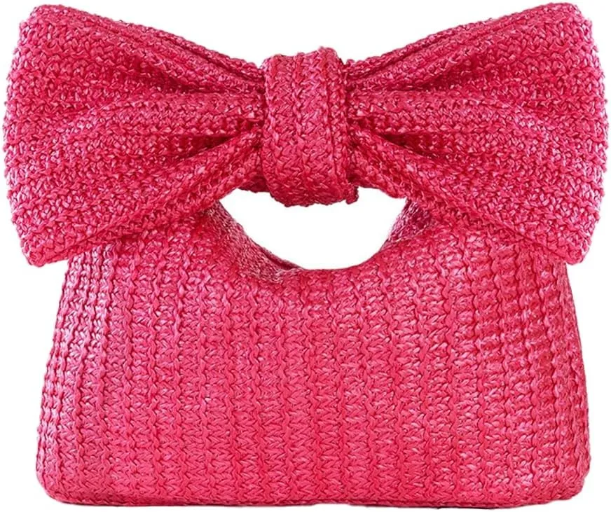 2025 Woven Bow Straw Clutch – Women's Colorful Boho Handbag, Chic & Versatile Summer Purse