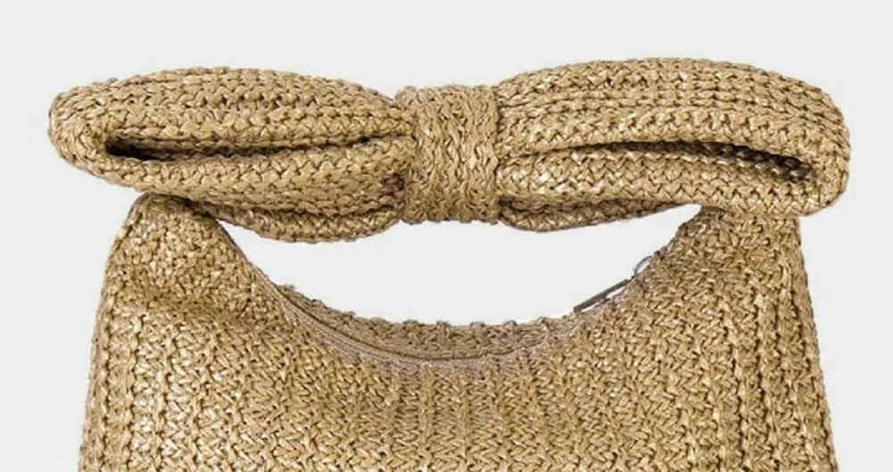 2025 Woven Bow Straw Clutch – Women's Colorful Boho Handbag, Chic & Versatile Summer Purse