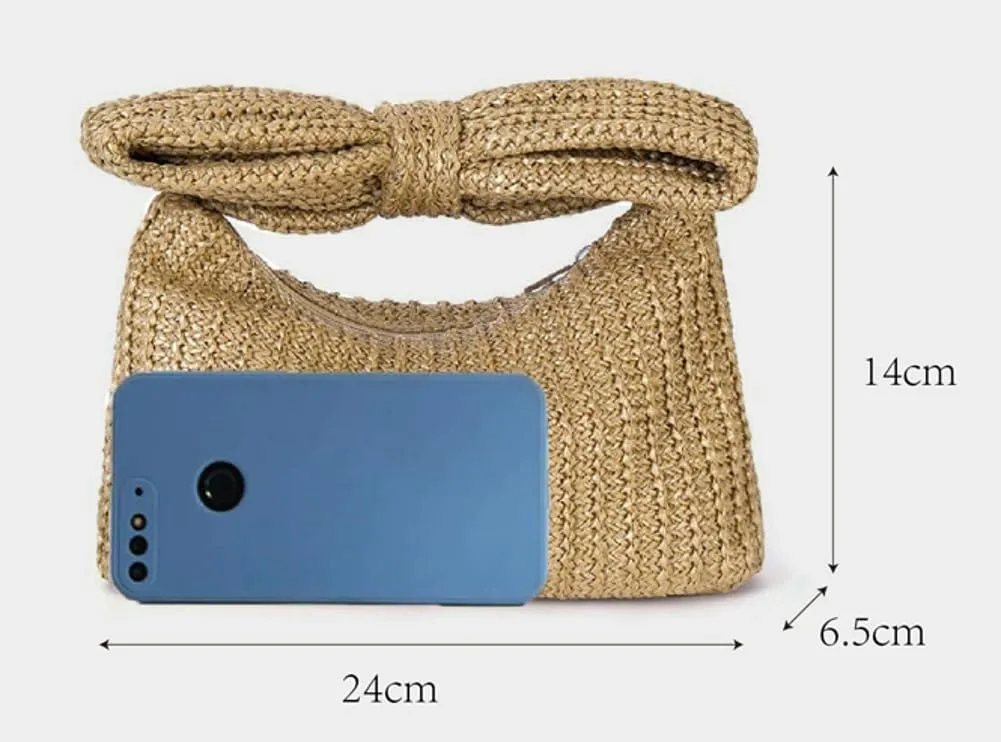 2025 Woven Bow Straw Clutch – Women's Colorful Boho Handbag, Chic & Versatile Summer Purse