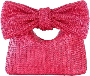 2025 Woven Bow Straw Clutch – Women's Colorful Boho Handbag, Chic & Versatile Summer Purse