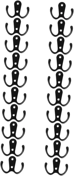 20pcs Wall Mounted Double Hooks Heavy Duty Utility Hooks for Entryway Storage Black for Coats Scarves Bags Towels and More