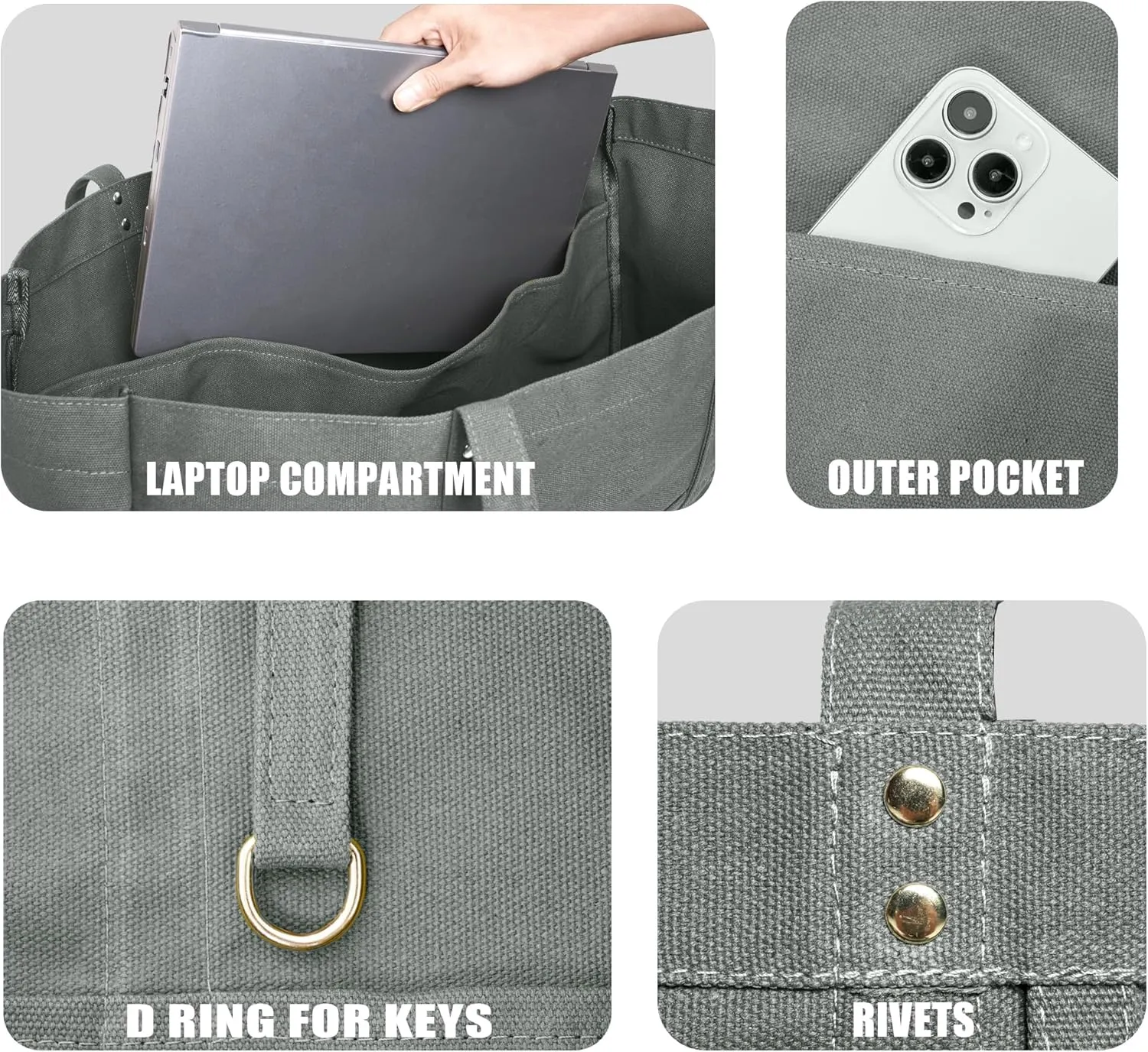 21.6" Large Canvas Tote Bag for Women with Multi-pockets and Laptop Sleeve Utility Tote Bag Big Everything Bags