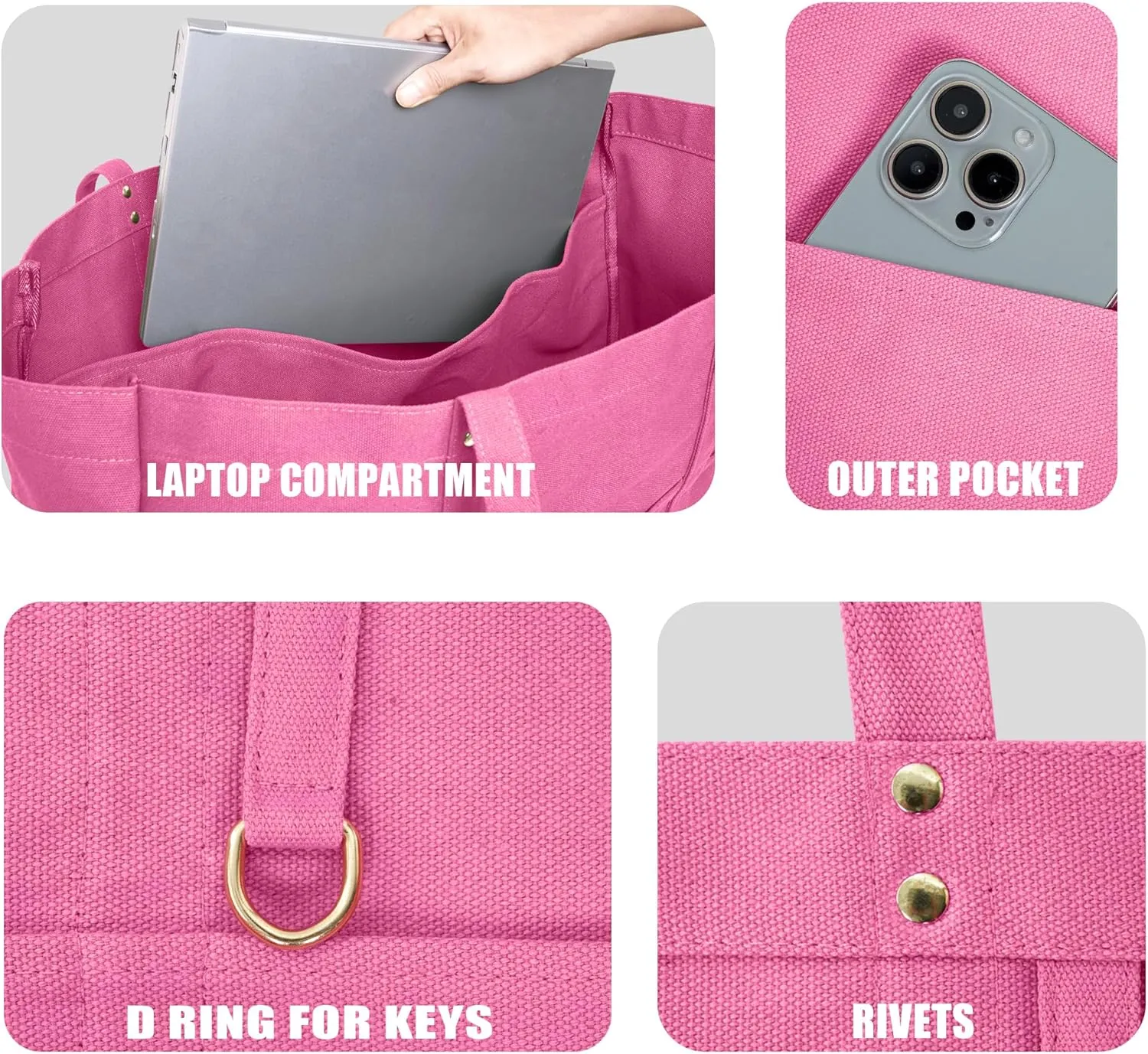 21.6" Large Canvas Tote Bag for Women with Multi-pockets and Laptop Sleeve Utility Tote Bag Big Everything Bags