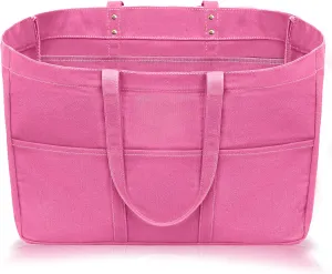 21.6" Large Canvas Tote Bag for Women with Multi-pockets and Laptop Sleeve Utility Tote Bag Big Everything Bags