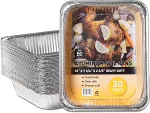 24/7 BAGS 30 Count Aluminum Foil Pans, Heavy Duty, 10"x7.75"x2.4", Food Grade, Disposable, Baking, Cooking, and Grilling, No Lids