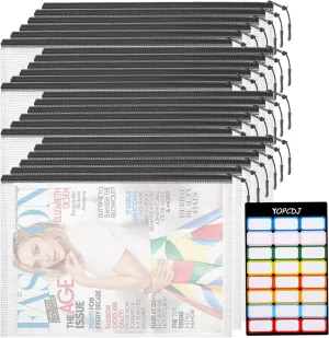24pcs Mesh Zipper Pouch Bags, A4 13x9 Inches Reusable Bags Puzzle Storage Organizer Black Multipurpose for Travel Board Games Toys School Office Supplies and Home Classroom Organization